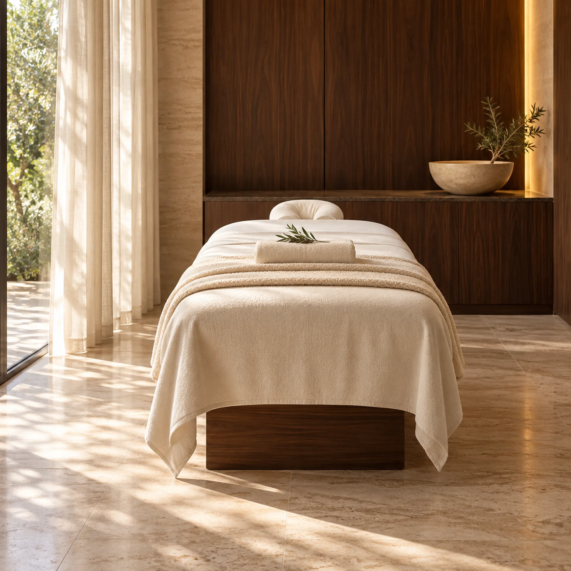 Quiet private treatment bed prepared for a reflexology session.