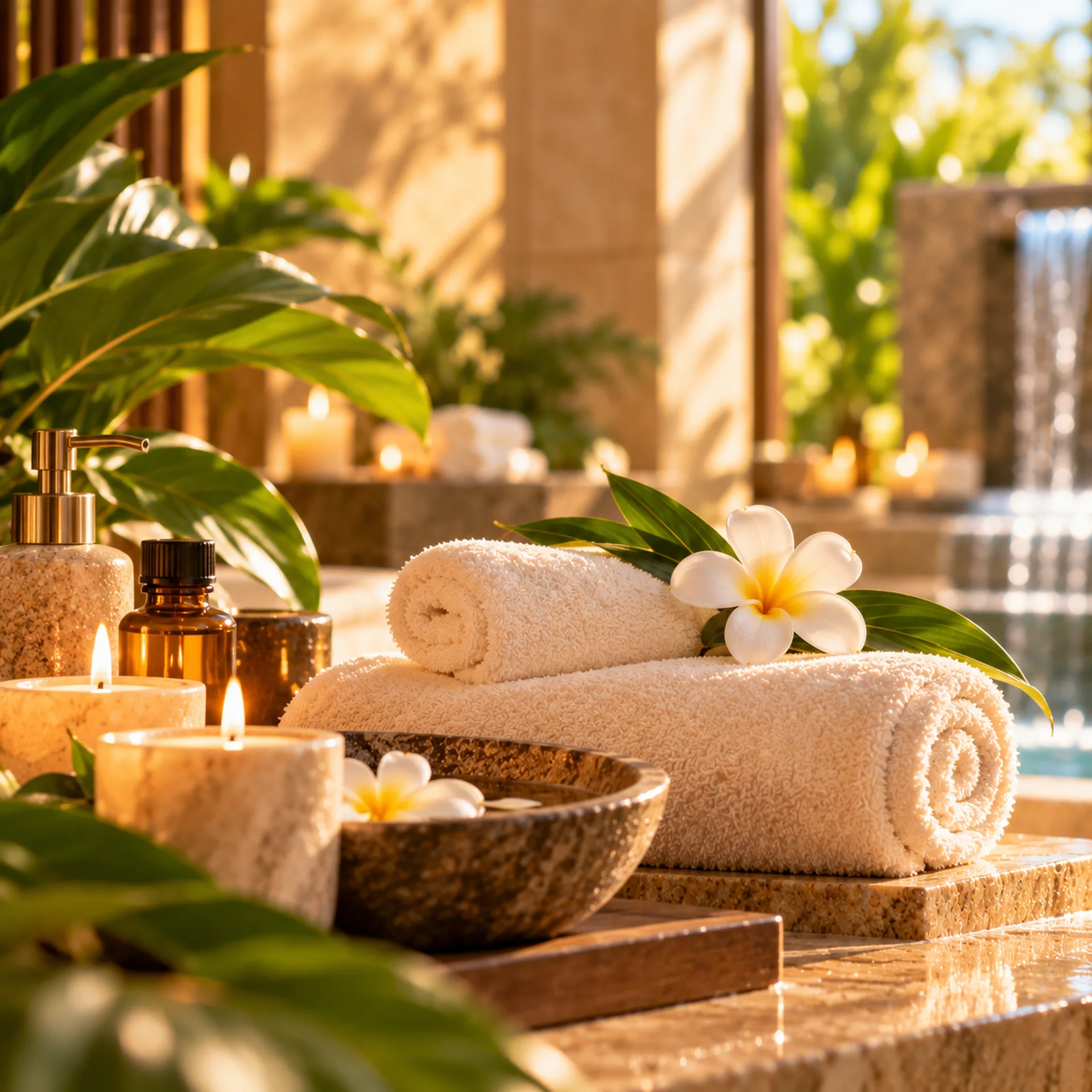 Luxury spa towels and wellness details representing comfort and balance at RYOKO Massage Center Dubai.