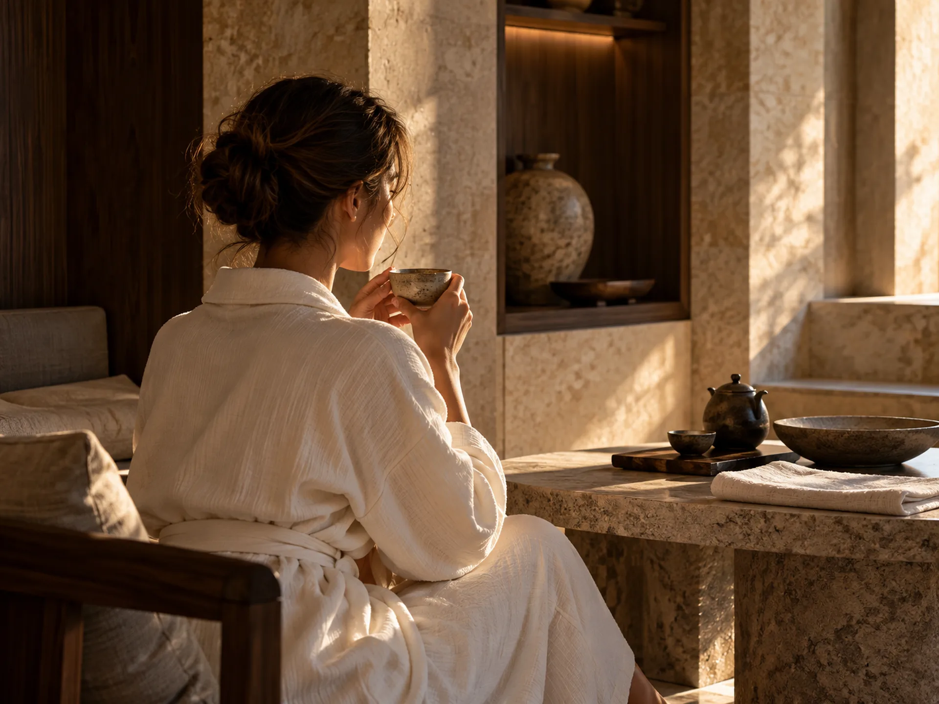 A guest enjoying a quiet moment after her massage.
