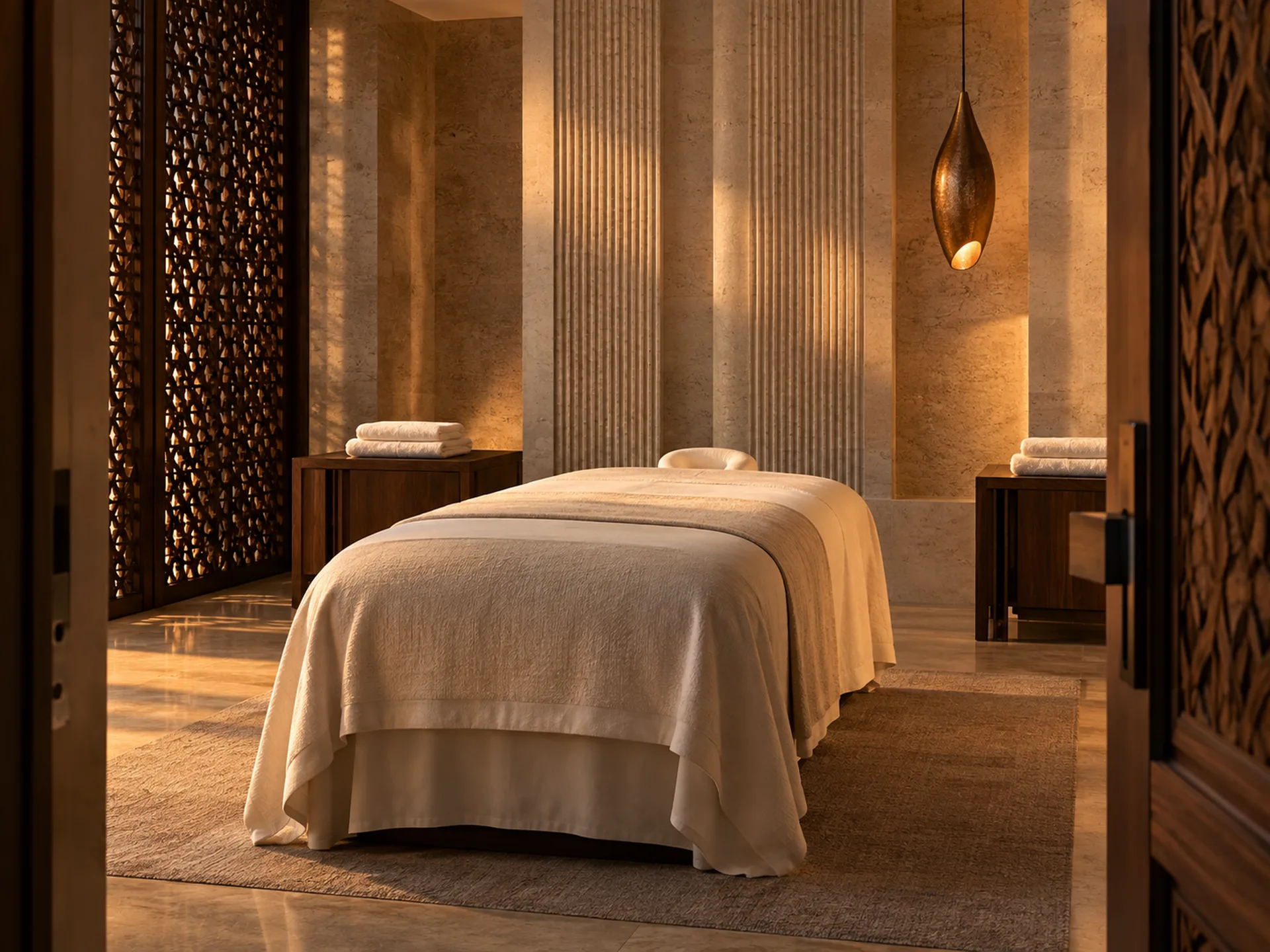 A private massage room ready for a guest to settle in.