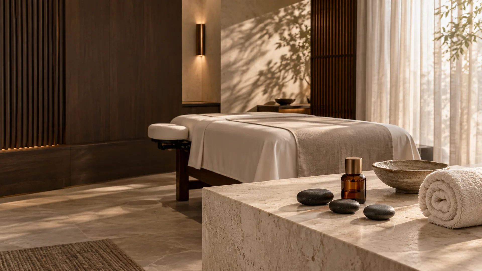 Illustrative wide view of a calm spa interior for the RYOKO gallery in Al Barsha, Dubai.