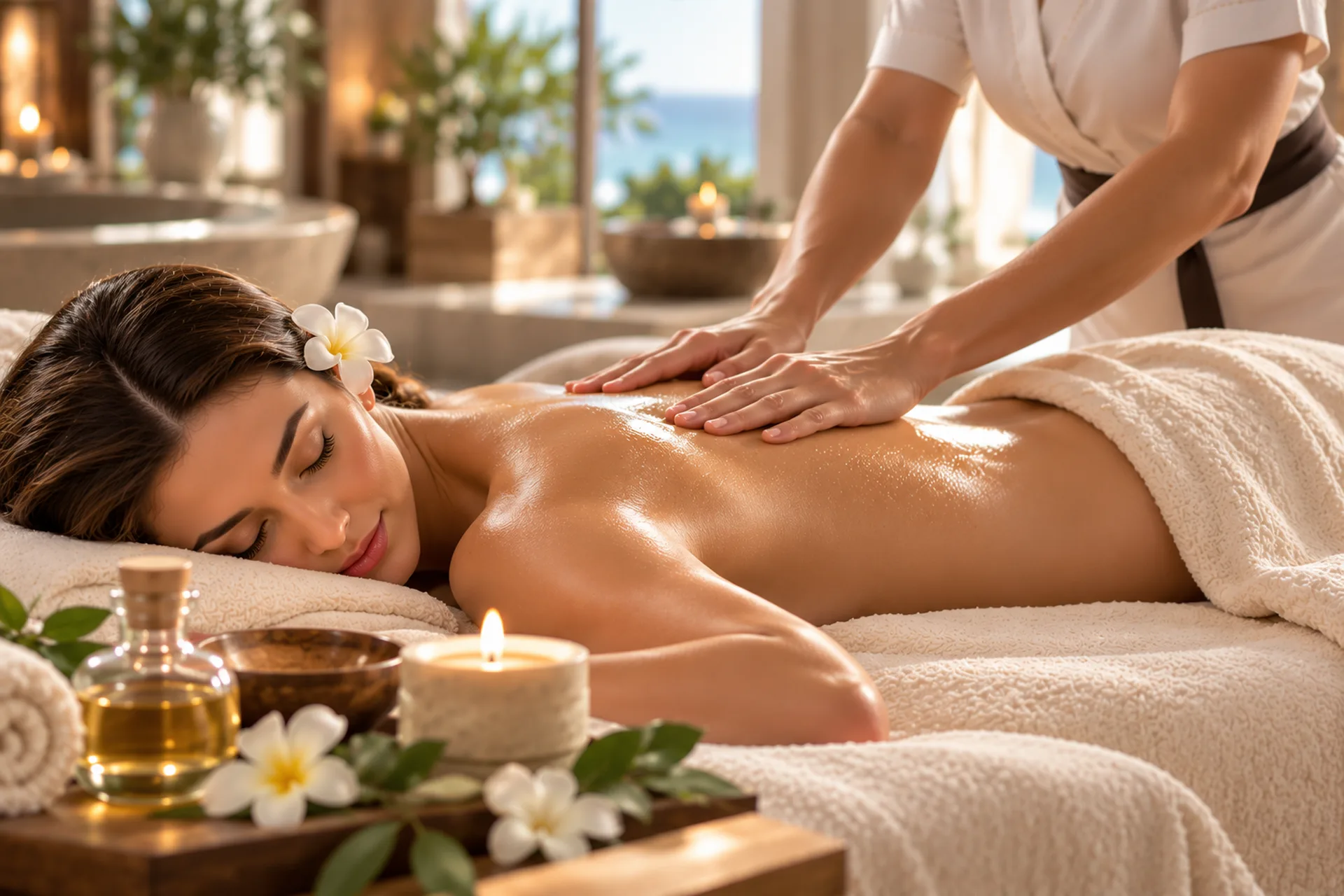 Professional Swedish back massage using long, flowing hand movements.